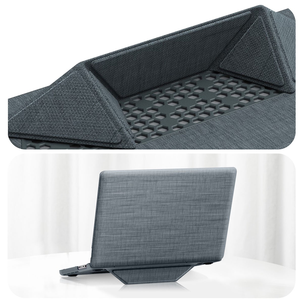 Coque en tissu MacBook Pro 16 pouces avec stand magnétique et coque rigide gris