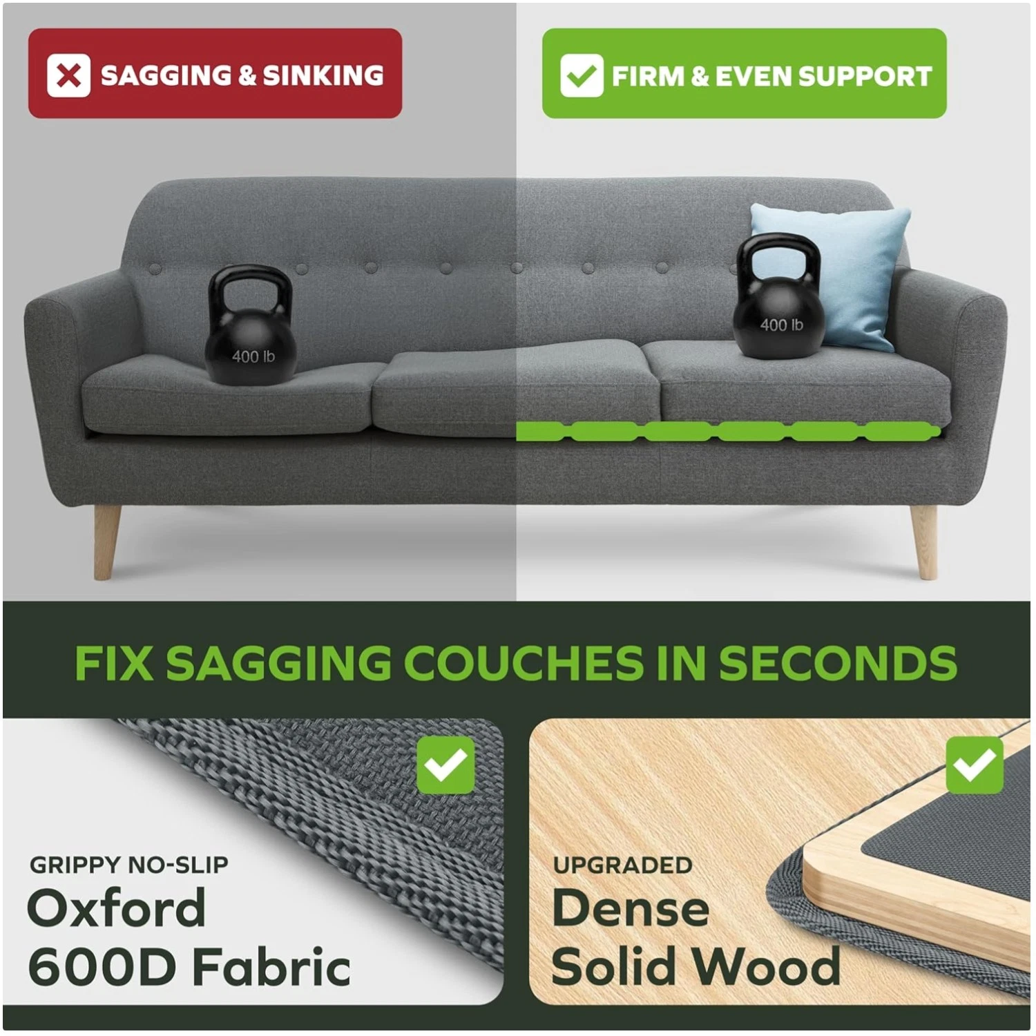 L-Shape Sofa Support Kit - Sturdy Wood,