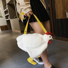 Women Faux Fur Tote Shoulder Crossbody Bag Cartoon Chicken Plush Large Handbag