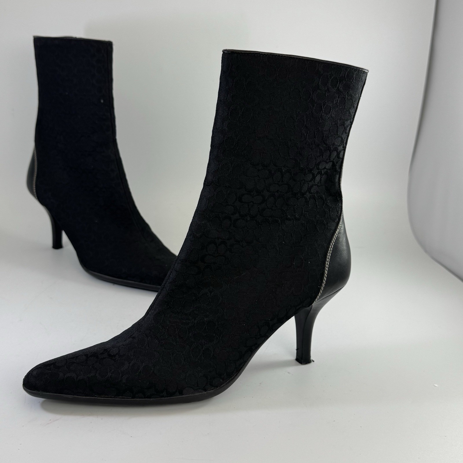 Y2K Coach Jeri Boots 7.5B Made in Italy Black Signature Logo Fabric & Leather