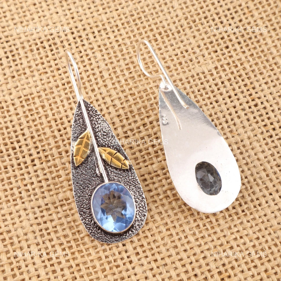 Sterlingsilber Dezember Natürliche Tansanit Haken Ohrhänger Handgemacht Ohrringe - Bild 3 von 4