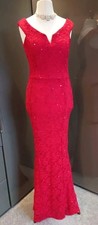 Quiz Red Sequin Dress 18 Lace Long Evening V-Bar Off Shoulder Formal Cruise Prom