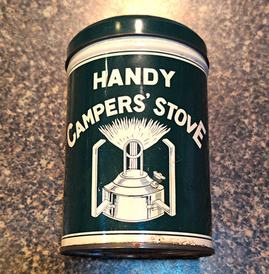 Handy Campers' Stove pocket alcohol 1-burner portable/foldable w/ tin & tool