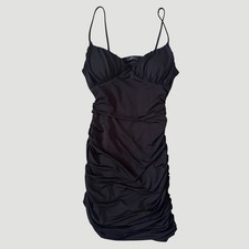 Vintage Y2K 90s Lovely Day Black Ruched Bodycon Mini Dress S XS Night out edgy