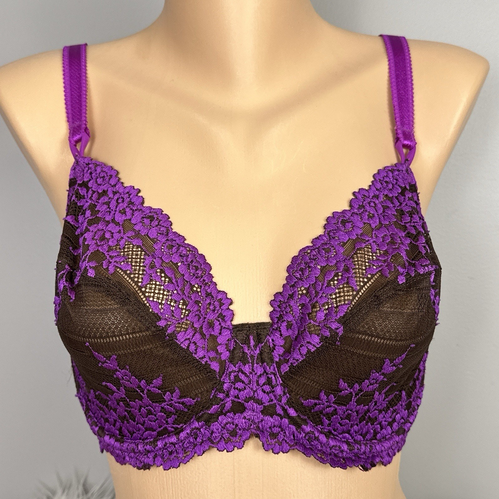 Wacoal Embrace Lace Bra Size 34DD Brown Purple 65191 Unlined Underwire