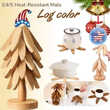 Natural Tree Trivet Set - 3/4/5 Wooden Trivets & 1 Stand r Hotdishes Pot Bowl