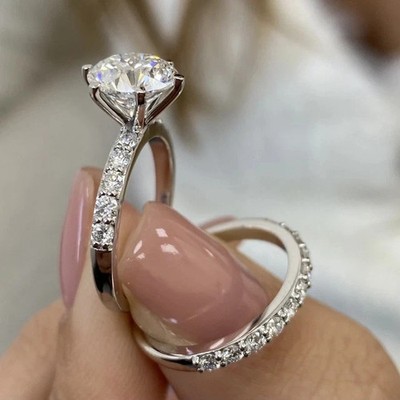 Real Moissanite 2.60Ct Round Cut Bridal Set Wedding Ring 14K White Gold Plated