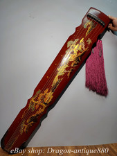 48.8" Old Chinese Wood Paintings Gilt Mountain Tree Musical Instrument Guqin