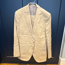 M&S Tailored Beige Linen Blend 2-Piece Suit 42S Jacket, W36 L29 Trousers