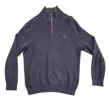 Polo Ralph Lauren Quarter Zip Cotton Pullover Sweater Navy Blue Mens Large Gorp