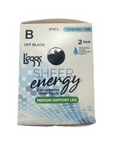 L'eggs Sheer Energy Medium Leg Support Control Top Tights, 2 Pair Off Black Sz B