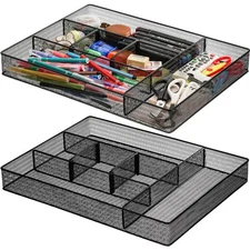 2 Pack Mesh Desk Drawer Organizer, 16.1"x12.2"x2" Large Desk Organizer Tray w...