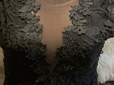 Vintage Elegant black sheer Lace soft Bodysuit lace embroidery L snap gusset