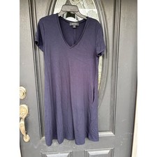 Karen Kane Navy Blue V-Neck Short Sleeve Pocket T-Shirt Dress S L14244 USA Made