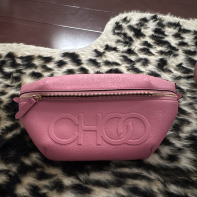 Jimmy Choo Pink Pebbled Logo Belt Bag Fanny Pack Zip w/ Dust Bag Gold