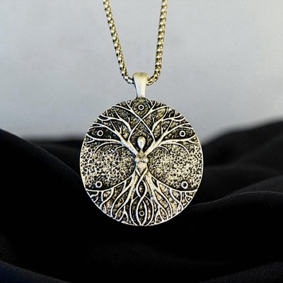 Stainless Steel Tree of Life Moon Goddess Wiccan Pendant Necklace Jewelry NEW 