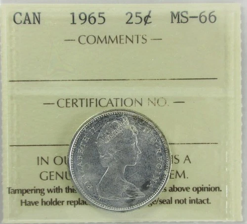 1965 Canada Twenty-Five Cent - ICCS, MS-66