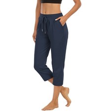 UK Ladies Pocket Capri 3/4 Cropped Pants Summer Casual Sport Trousers Size 6-18