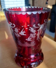 Rubinglas Ranftbecher bömisches Glas Jagdmotiv geschliffen Bleiglas
