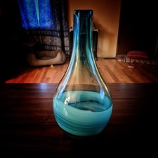 Murano Style Hand Blown Art Glass Vase Teal Sommerso Swirl Modern Sculptural