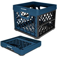 CleverMade Collapsible Eco Plastic Milk Crate, Folding Storage Bin, 6.6 gal