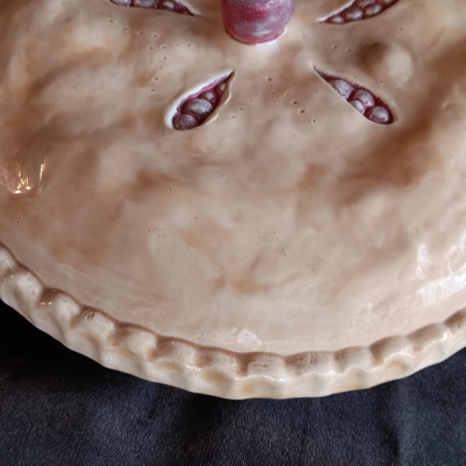 Vintage 1978 Ceramic Cherry Pie Signed Handmade AL Folk Art, Farmhouse Kitchen