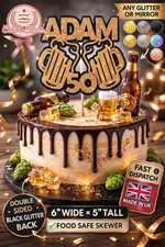 Personalised Beer Cake Topper Name Age Birthday Beer Lover Dad , glitter/mirror