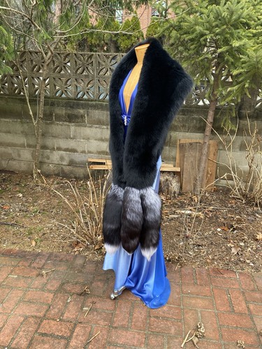 Monroe Style Real Full Pelt Black Fox Stole Wrap New item Evening Made in USA - Picture 10 of 14