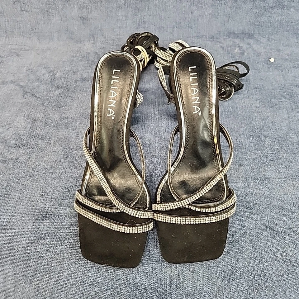 LILIANA Tacones de Gladiador de Noche con Cordones hasta el Muslo Estrás Bling Talla 7 u-14D Foto 4 de 4