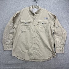 Columbia PFG Shirt Men Large Tan Bahama II Omni Shade Fishing Performance Safari