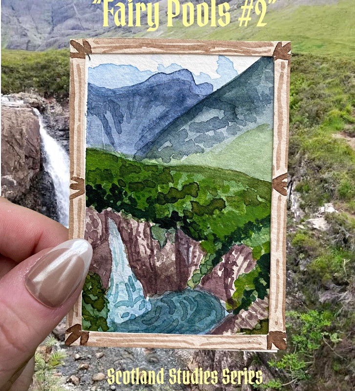 ACEO Original Scotland Watercolor Landscape, 2.5x3.5” by NPF Studio