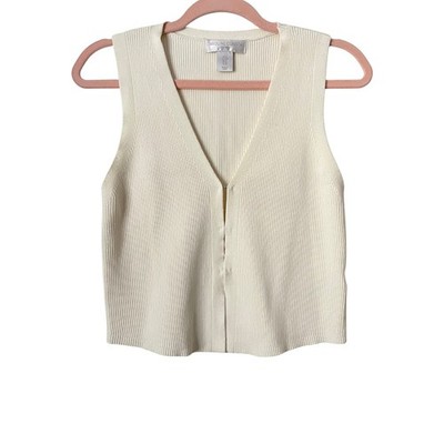 Caroline Constas Top Womens Medium Cream Ribbed Knit Minimalist Quiet Luxury