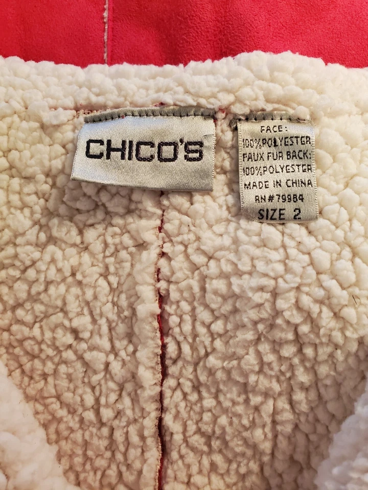 Women's Chico's Size 2 Full Zip Faux Suede Sherpa Lined Hot Pink Vest - Image 3 of 3