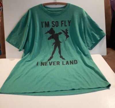Disney Peter Pan Im So Fly I Never Land Green Short Sleeve Novelty Shirt Size L