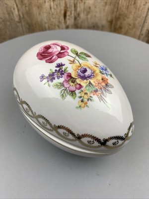 Vintage Dresden Rose Ei Schmuck Gericht Ostern Unbefleckte Blumen Deutschland 