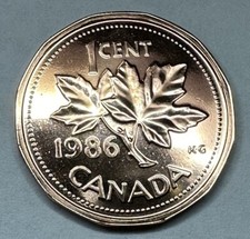 1986 Canadian Penny Proof-Like 1Cent Coin Uncirculated Directly from Set