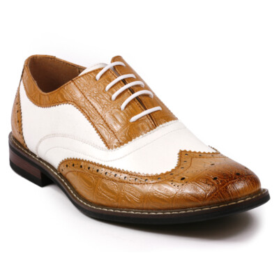 white and brown dress shoes White and Brown Leather Brogue Frost Caramel Oxford Shoes