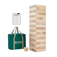 Olsa Giant Tumble Tower 57PCS Wooden Block Stacking Yard Games with Carrying ...