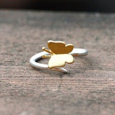 Pretty Butterfly Ring Sterling Silver 925 and Gold , Teen Ring , Two Tone