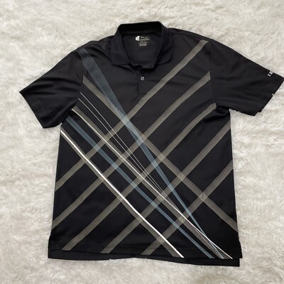 IZOD PERFORMANCE Geometric Golf Polo Shirt Men L Black Blue Cool Fix Performance