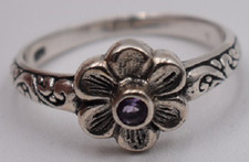 Sterling silver 925 Ornate Flower ring Amethyst size 7.5 Excellent New Condition