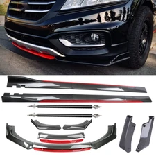 For Honda Accord Civic Carbon Fiber Look Red Front Lip Chin Bumper Side Skirt