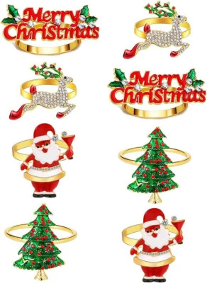 GT MARKET Christmas Napkin Rings Set of 8 Napkin Holders for Christmas Dinners Parties Dec