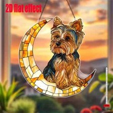 Yorkshire Terrier Dog on Moon Mystic Pet Suncatcher Stained Glass Effect Gift