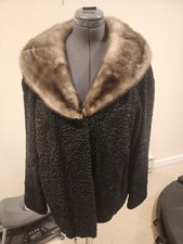 Schiaparelli Paris Black Persian Lamb Mink Fur Collar Coat Vintage Euc 