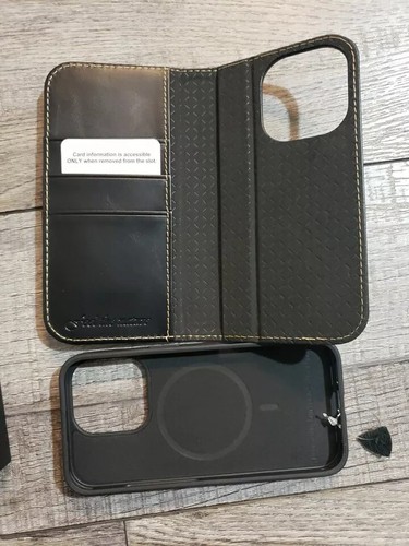 SHIELDON Wallet Case for iPhone 16 Pro 5G, Genuine Leather, Detachable, Black - Zdjęcie 2 z 13