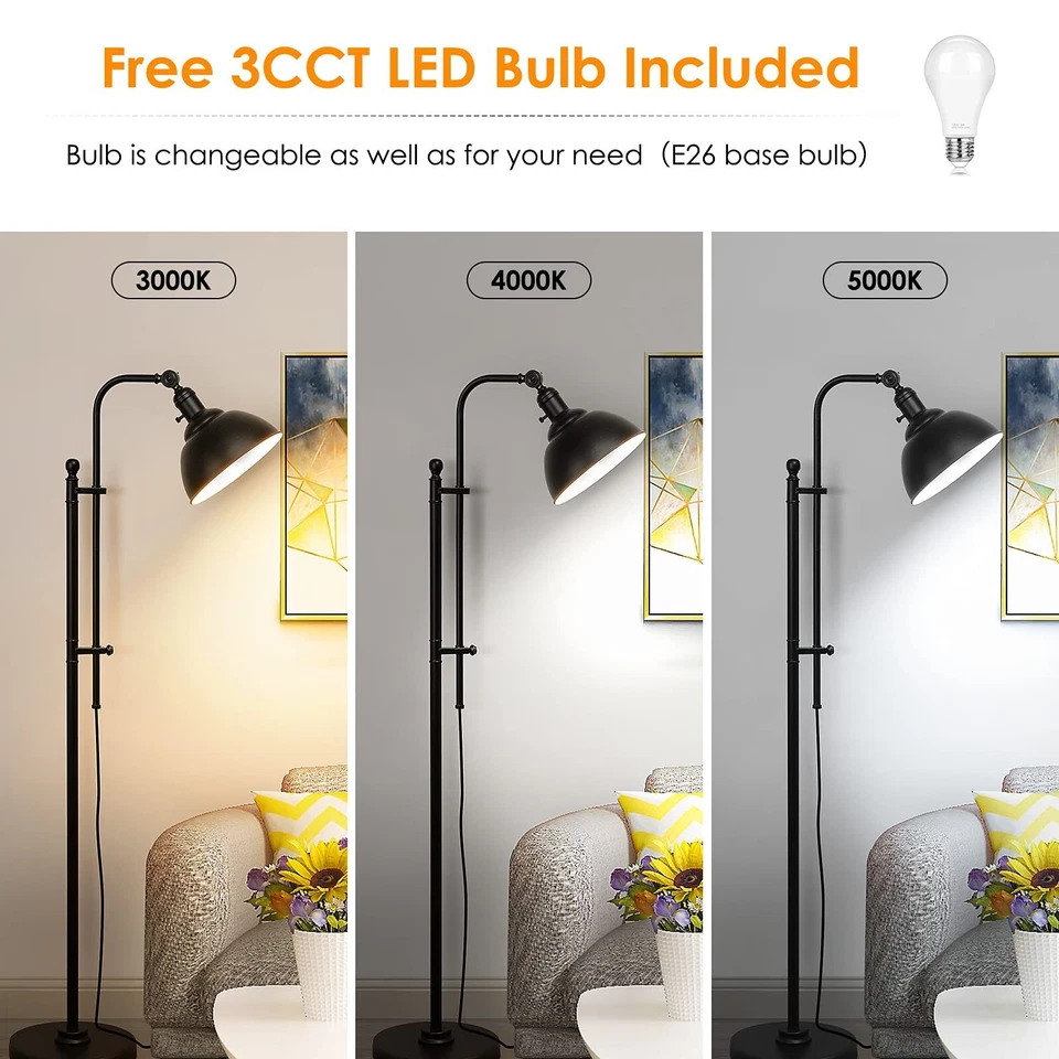Lámpara de Pie Industrial, Lámparas de Pie Rústicas Temperatura de 3 Colores en Bronce Envejecido,... Foto 2 de 4