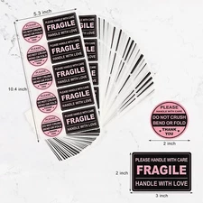 200/300pcs Cute Pink Fragile Handle with Love Sticker Do Not Crush Bend or Fold