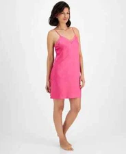 I.N.C. International Concepts Womens Satin Lace-Trim Chemise - Divine Berry - L