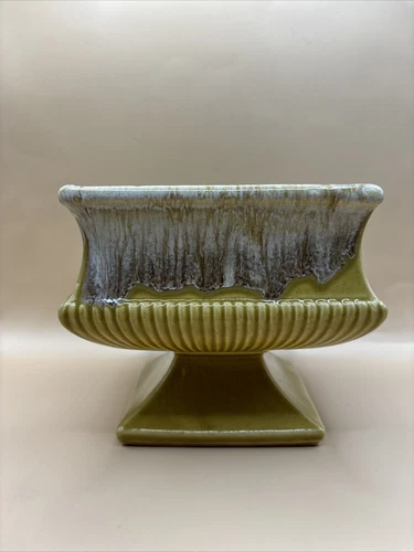 McCoy Mid Century Pottery Planter Drip Glaze Square Yellow White Tan